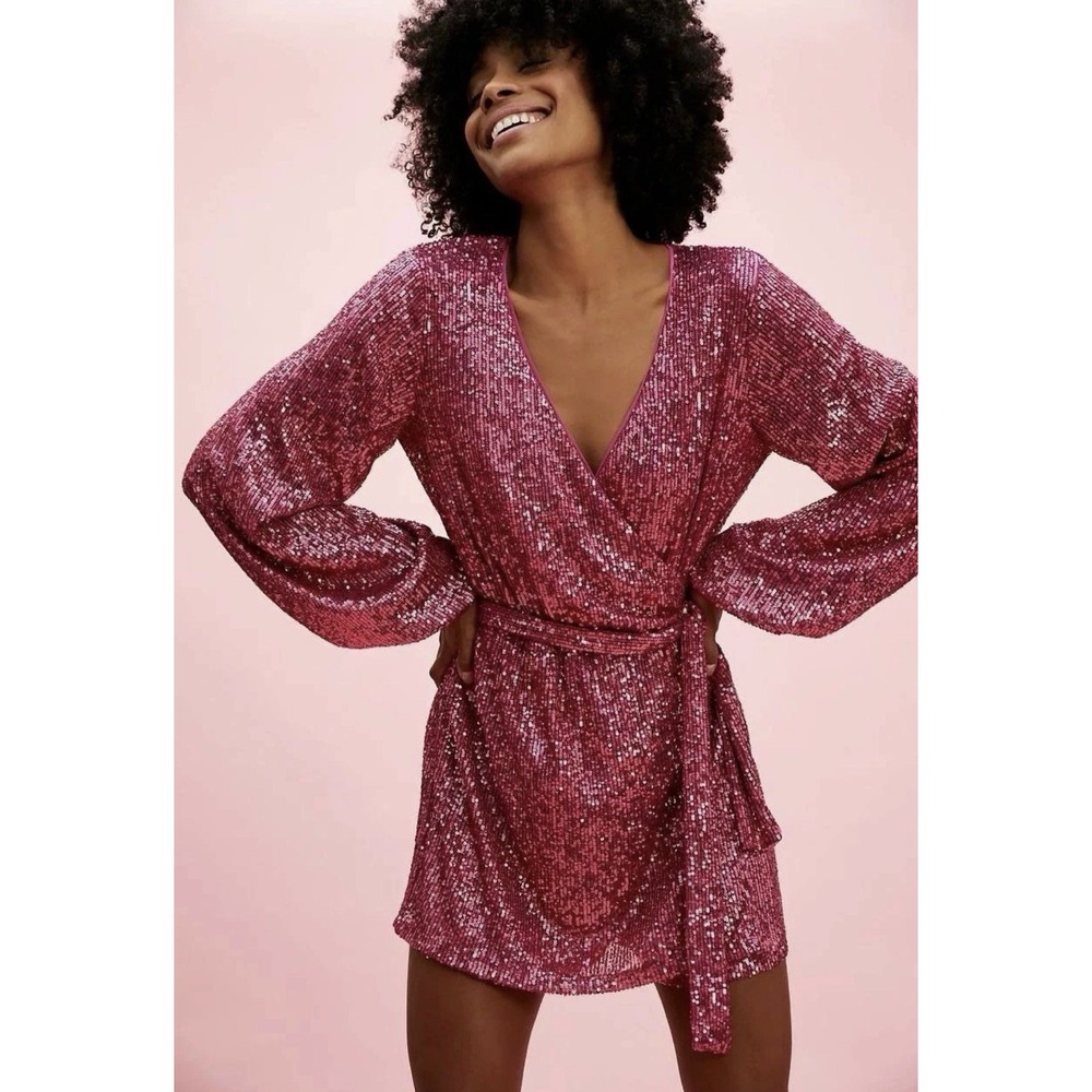 Free People Holiday Pink Christa Sequin Mini Romper Dress, Women Size XS